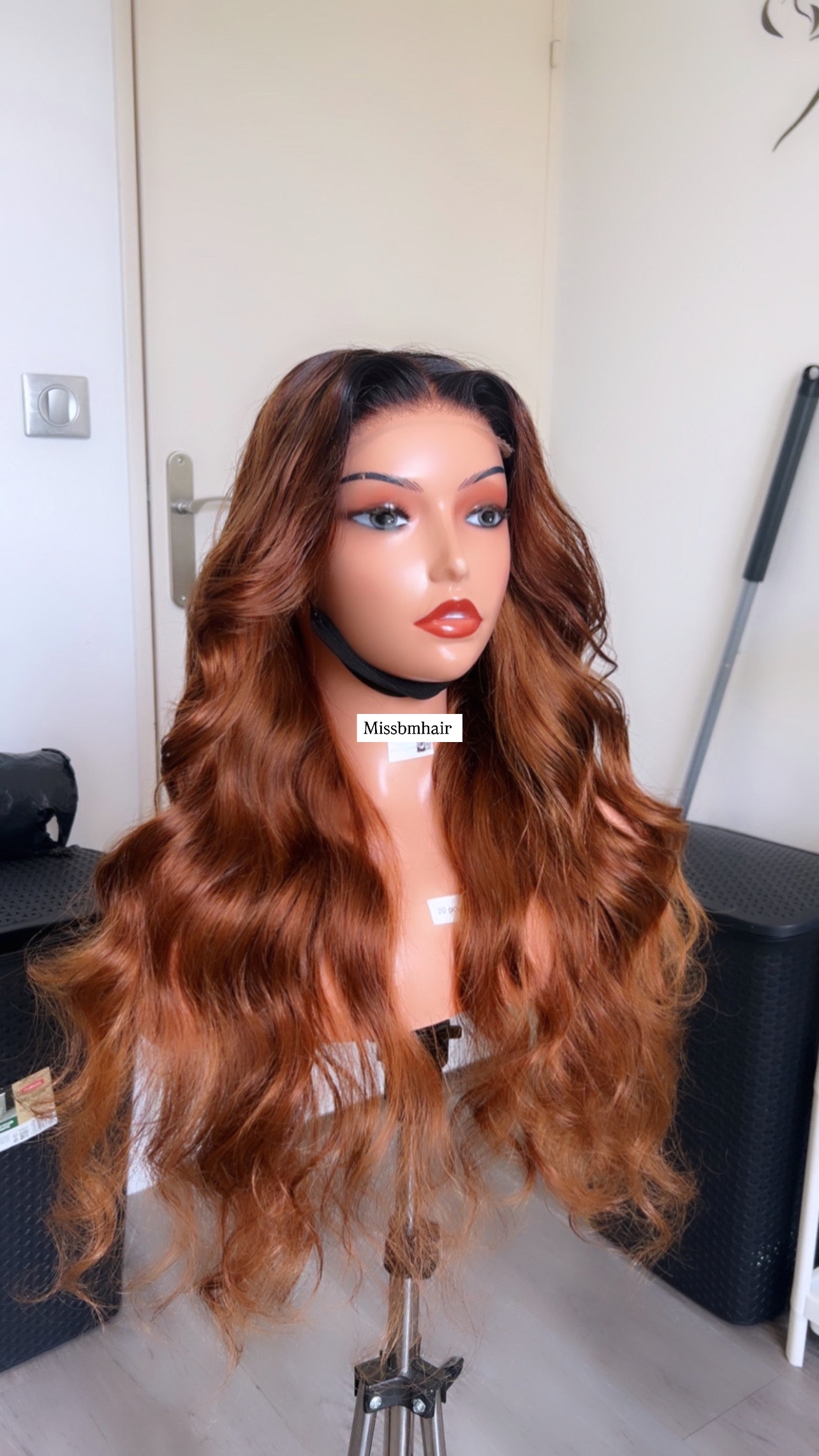 Perruque cheveux humain vierges -sans colle ginger marron
